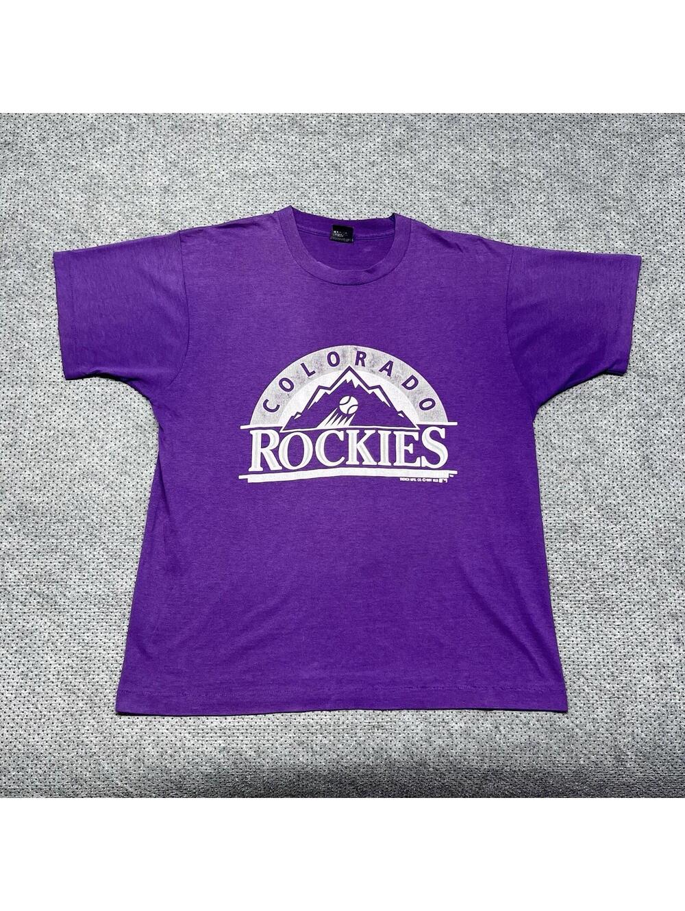 Vintage 1991 Colorado Rockies T-Shirt XL Major League Baseball MENS RARE PURPLE